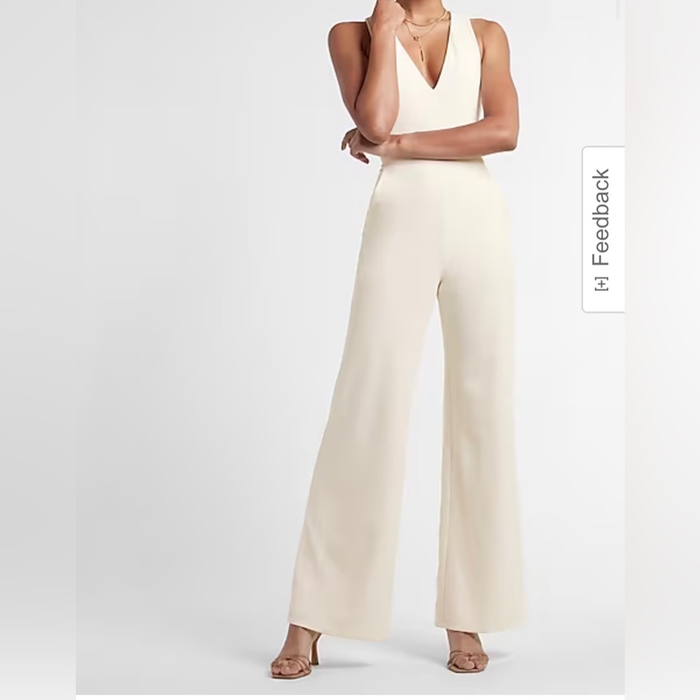 Express white V-Neck Cross-Back Knit Jumpsuit